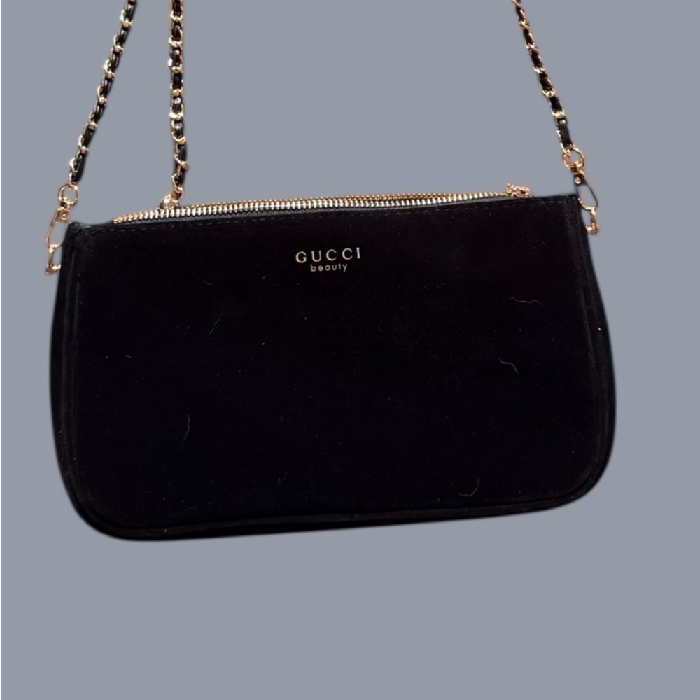 GWP Gucci Black Velvet Crossbody Bag with Gold Chain